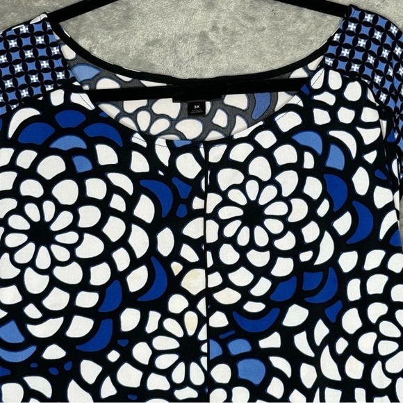 Worthington 3X Shirt Top Blue White Floral Cap Short Sleeve Scoop Neck Stretch - Picture 3 of 7